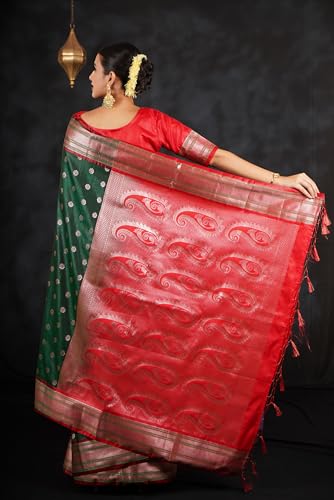 Handloom Karigari Banarsi Paithni Kanjivaram Silk Saree for women, Perfect For Ethnic Wear, Festival, Wedding, Function, Rich Pallu Design With Unstitched Blouse Piece - Image 6