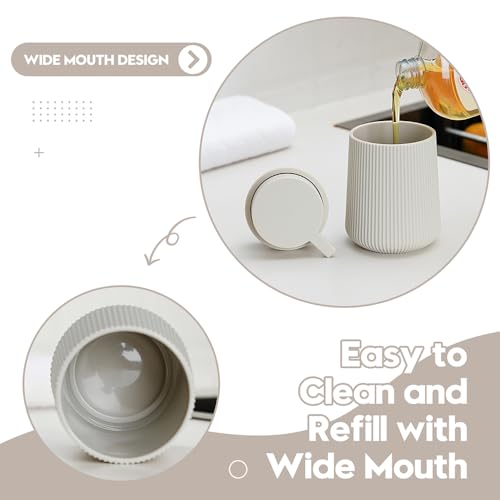 Image of YAUKPH Striped Liquid Hand Soap Dispenser with Leak-Proof Pump for Bathroom and Kitchen Countertop 11oz Beige