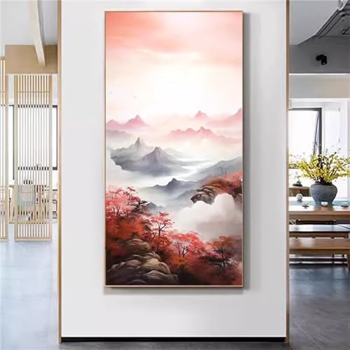 Fheeao Mountain Peak Diamond Painting Kits for Adults, DIY 5D Diamond Art Cloud Diamond Painting Kit Round Full Drill Diamond Dots Gem Crystal Art Kits for Home Wall Room Decor 9.84x22.8 Inch/25x55cm