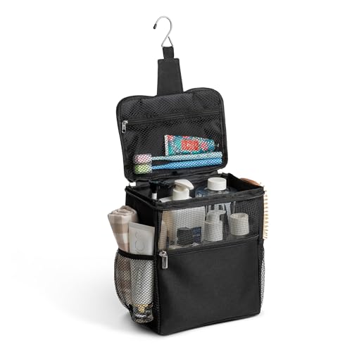 Mesh Shower Caddy Hanging Portable,Bathroom Caddy Organizer Black | for College Dorm Essentials, Shower Tote Bag with Built-in Hook for Beach, Swimming, Gym camping