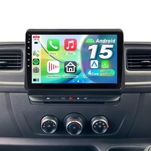 Autoradio 4+64Go Android 15 compatible Renault Master et Opel Movano avec Bluetooth 5.4 tactile