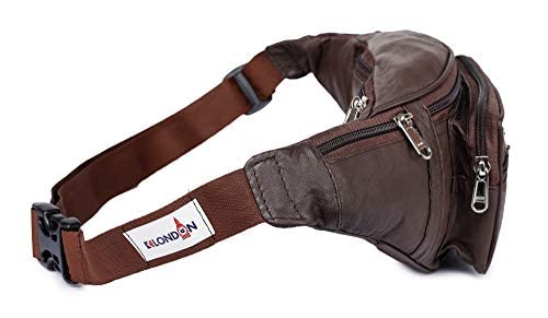 Image of K London Genuine Leather Waist Bag for Men & Women | Brown Travel Pouch, Passport Holder & Fanny Pack | Multi Pocket Utility Belt Bag with Adjustable Strap for Travel & Daily Use (268 Brown)