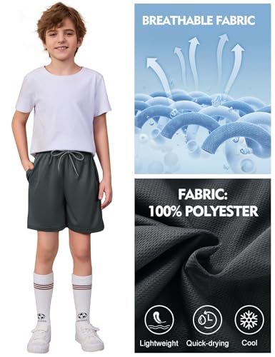 Flygo 2 Pack Boys Athletic Shorts Mesh Kids Elastic Waist Breathable Basketball Gym Shorts with Pockets2