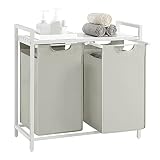 VASAGLE Wäschekorb 2 Fächer, Wäschesammler mit Ablage, Wäschebox, Wäschesack aus Oxford-Gewebe abnehmbar, Metallrahmen, 2 x 46 L, 73 x 33 x 72 cm, cremeweiß-mattweiß BLH201W01