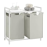 VASAGLE Wäschekorb 2 Fächer, Wäschesammler mit Ablage, Wäschebox, Wäschesack aus Oxford-Gewebe abnehmbar, Metallrahmen, 2 x 46 L, 73 x 33 x 72 cm, cremeweiß-mattweiß BLH201W01