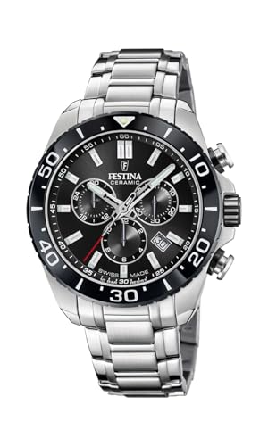 Festina Swiss Made Orologio Uomo Analogico Acciaio 316L Argento - Quarzo Cronografo, Data - Vetro Zaffiro Resistente - Impermeabile 10 Atm - F20042/4 Chrono