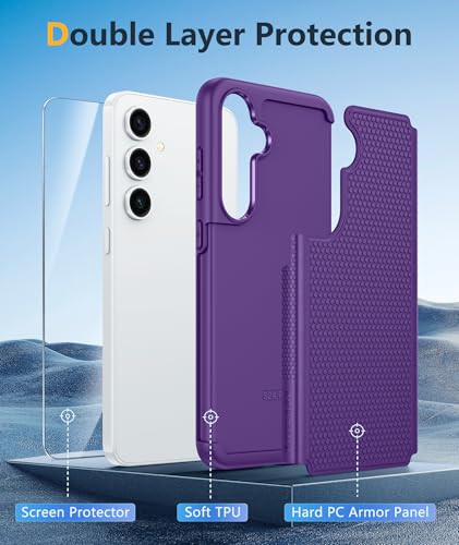 Image of FNTCASE for Samsung Galaxy S24-FE Case: Dual Layer Protective Heavy Duty Cell Phone Cover | Shockproof Rugged with Non-Slip Textured | Military Grade Drop Protection Bumper Tough (Purple)