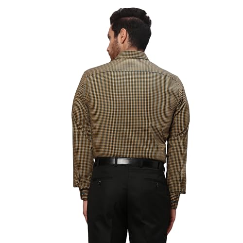 Image of Park Avenue Men's Pure Cotton Checks Pattern Slim Fit Semi Cutaway Collar Full Sleeve Formal Shirt