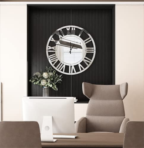 Shyfoy 34" Oversize Wall Clock Living Room Decor, Extra Large Decorative Mirror Wall Clocks, Silver Wall Decor Big Clocks Modern Roman Numerals Home Decor, Acrylic Mirror Finish #TOP1