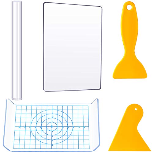 Acrylic Clay Roller with Acrylic Sheet Backing Board with Grid Plastic Scrapers Rubber Clay Pottery Craft Tool for Shaping and Sculpting Hand-Made DIY Tool Materials