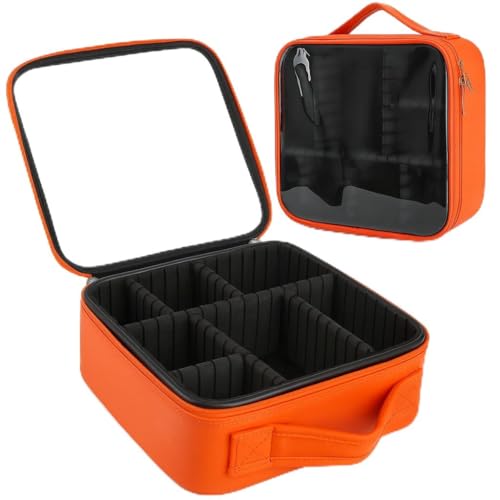 Image of Coslifestore-Cosmetic Case, Travel Makeup Case with Handle, Transparent Makeup Case, Portable Makeup Bag for Cosmetics /Skincare Products /Toiletries (Orange)