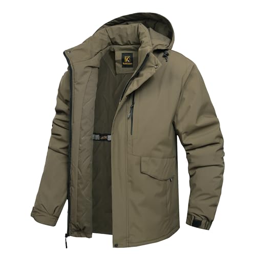 Keevoom Chaqueta de esquí impermeable para hombre, abrigo cálido para nieve, resistente al viento, chaqueta de snowboard para hombre, Verde militar, X-Large