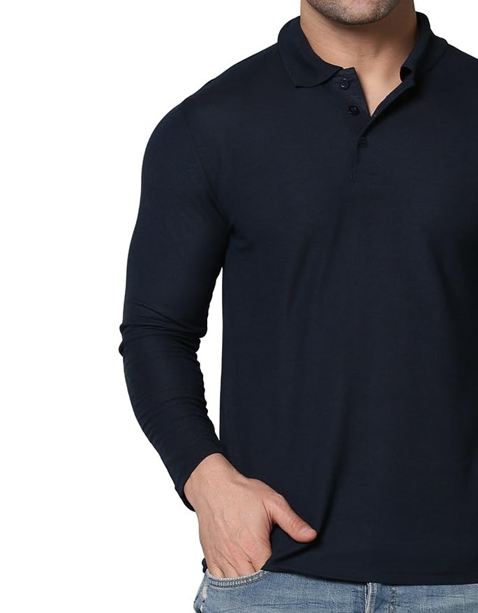 Image of INKKR Full Sleeve Men's Solid Polo Neck T-Shirt Combo