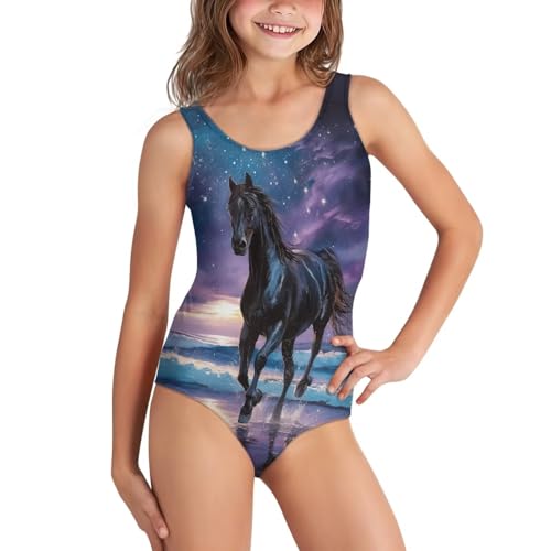 Image of WELLFLYHOM Girls Bathing Suits One Piece 5-14 Kids Full Coverage Swimsuits Cross Back Summer Swimwear for Beach Holiday