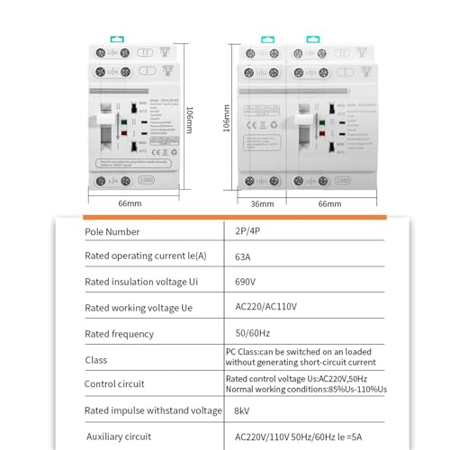 Interruptor Selector Eléctrico de Potencia Ininterrumpida ATS de 4 Polos para Cuadros de 220V 4