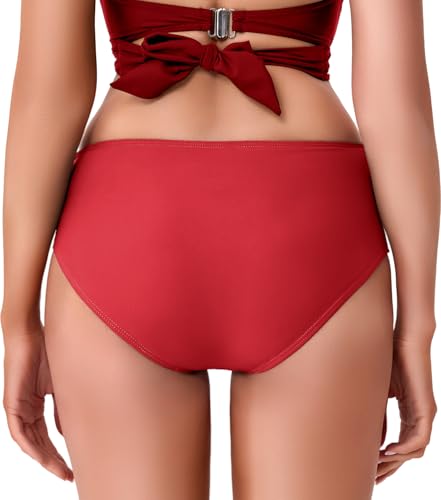 Image of COCOPEAR Full Coverage Bikini Bottoms for Women Mid Rise Bathing Suit Bottoms for Women Ruched Tummy Control Swim Bottoms
