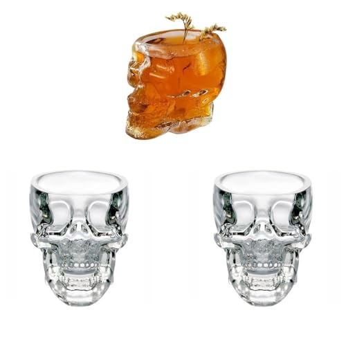 Agatige Set di bicchierini da 3 pezzi, bicchieri da vino con teschio trasparente da 2,5 once per whisky, vodka, vino, cocktail, birra, bevanda