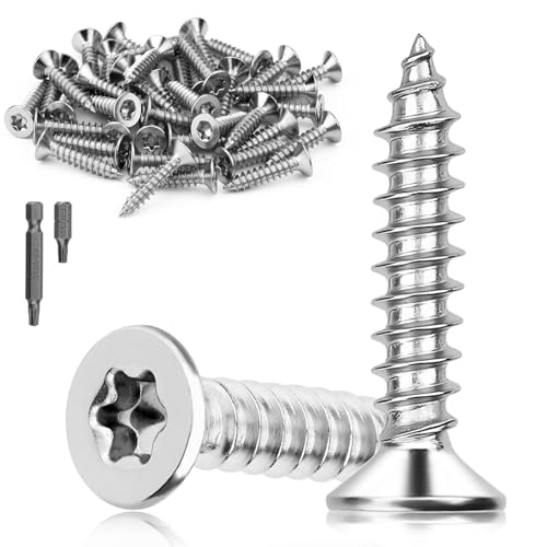Mbsomnus 60 sztuk wkrętów do drewna, Torx M5 x 12 mm, śruby ze stali nierdzewnej, A2 V2A, śruby z łbem wpuszczanym, do drewna, DIN7991, wkręty do płyt wiórowych, pełny gwint, samogwintujące śruby do