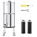 VEVOR Gravity-fed Water Filter System, 2.25G 304 Stainless-Steel Countertop System, Water Filtration System, Reduces Lead and up to 99% of Chlorine, with 2 Carbon Filters, Water Level Spigot, Stand