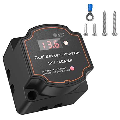 AULESSE Isolateur de batterie double intelligent avec voltmètre numérique, relais sensible à la tension VSR pour VTT, UTV, bateau, camping-car, camping-car, SUV à 5 roues Cover