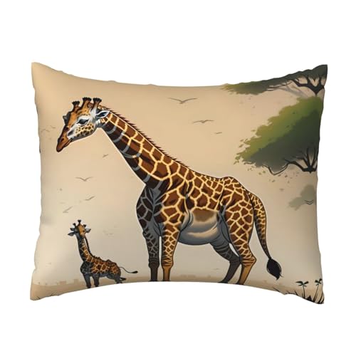 WBQLSL Mother and Child Giraffe Printed Pillowcase - 16 * 20 inches, Invisible Zipper, Breathable and Soft Pillowcase,