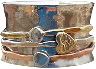 Anxiety Ring for Meditation, 925 Sterling Silver Band, Brass and Copper Spinner Ring for Women, Gift Ring for Mother's Day Size 7