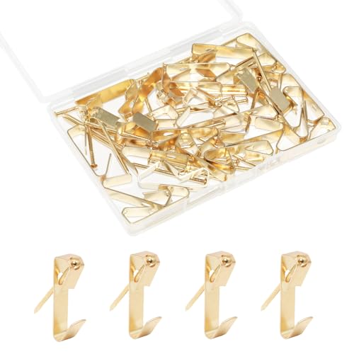 Image of 30 Pack 100LB Heavy Duty Picture Hangers with Nails，Frame Hooks Picture Hangers，Wooden Wall Painting Hangers Hooks and Nails for Mirror, Photo,Clock（Gold）