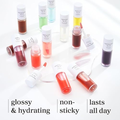 nooni korean lip oil - appleberry  long-lasting moisturizing plumping revitalizing for dry lips waterproof no peel off hydrating nourishing crystal clear 012 fl oz