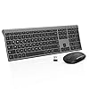 Kabellose Tastatur und Maus, 2,4G Ultradünne Funktastatur und Maus mit Ziffernblock, Full-Size Wiederaufladbare QWERTZ Tastatur für Computer, Laptop, Notebook, Windows(Schwarz und Grau)