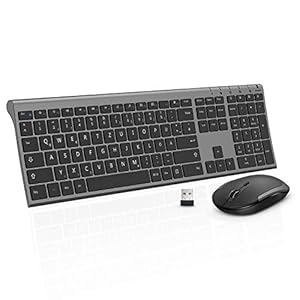 Kabellose Tastatur und Maus, 2,4G Ultradünne Funktastatur und Maus mit Ziffernblock, Full-Size Wiederaufladbare QWERTZ Tastatur für Computer, Laptop, Notebook, Windows(Schwarz und Grau)