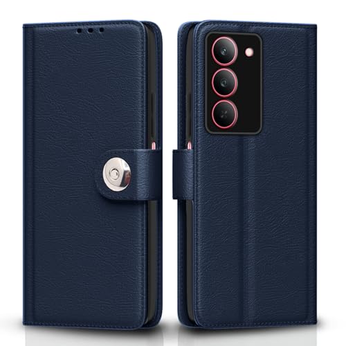 Image of Pikkme Flip Cover Leather Finish | Inside TPU with Card Pockets | Wallet Stand and Shock Proof | Complete Protection Button Flip Case for Realme Narzo 80x 5G / Realme P3x 5G / Realme 14X 5G (Blue)
