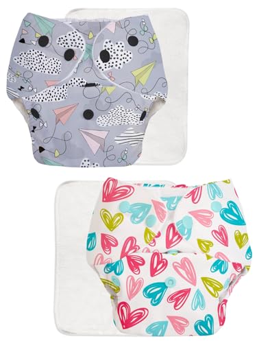 Image of SuperBottoms BASIC Pack of 2 Diaper + 2 Inserts, Combo Pack of Assorted Freesize Washable and reusable cloth diaper with dry feel soakers,Unisex Baby (5-17kgs).