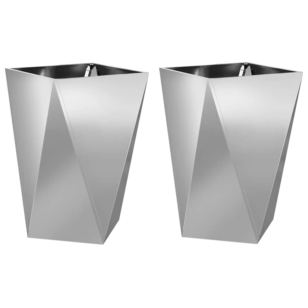 2er Set Pflanzkübel Silber 50x50x75 cm - Robuster Blumenkübel aus verzinktem Stahl für Garten, Terrasse und Balkon - Rechteckiger Pflanztopf mit modernem Design