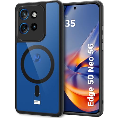 Image of TheGiftKart Hybrid Shockproof Back Cover Case for Motorola Moto Edge 50 Neo 5G Compatible with MagSafe | Hard Back Cover for Motorola Moto Edge 50 Neo (PC & TPU, Transparent Clear Back, Black Sides)