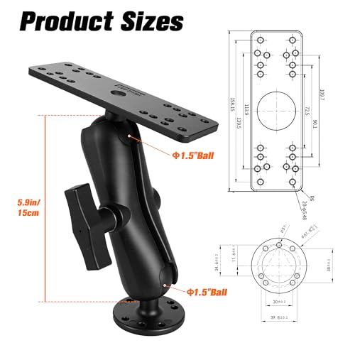Image of Aluminum Fish Finder Mount with 1.5 inch /C Size Ball, 5.9 inch Arm Marine Electronics /Depth Finder Mount. High Salt Water Resistant, Compatible with Garmin, Lowrance, Humminbird,and More