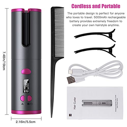 Cordless Auto Curler, Professional Fast Heating Ceramic Barrel with Adjustable Temperature & Timer, LCD Display & USB Rechargeable Anti-Tangle Hair Curling Wand, Portable Hair Styler for Travel - Thumbnail 7