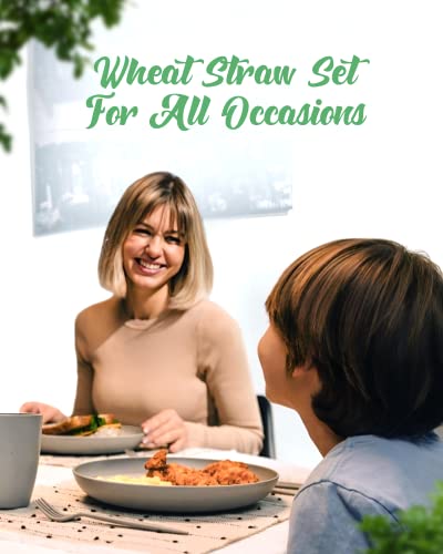 Greendish Wheat Straw Dinnerware Set 24-Piece - Cups, Plates And Bowls Sets For 4 With Reusable Cutlery Utensils - Unbreakable Wheatstraw Plastic Dinnerware Set With Fork Spoon Knife - Dishwasher Safe #TOP5