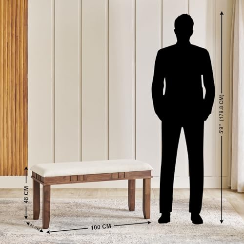 Image of Home Centre | Trio Fabric Dining Bench | Solid Wood, for Dining Room | Beige | 1 Year Warranty