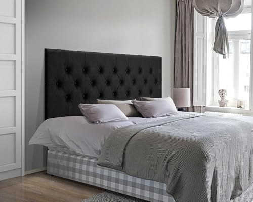 Cabeceira Deluxe para Cama Box Queen, Estilo Capitonê, 160 cm, Suede Preto