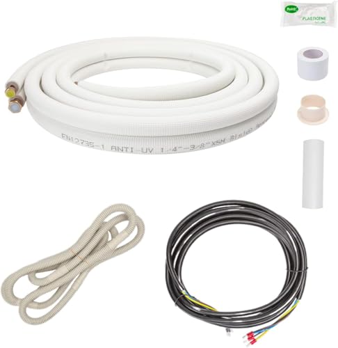 Wostore 2x 5m 1/4+3/8 Zoll Kupferleitungen Kältemittelleitungen Isoliert Kupferrohr für 9000 Montage-Kit