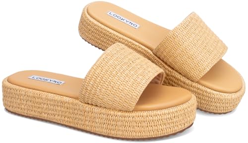 Platform Sandals for Women Straw Raffia Sandals Women Size 6 Beach Vacation Sandals Comfortable Espadrille Platform