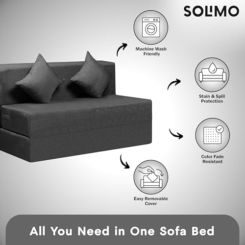 Image of Amazon Brand - Solimo 2 Seater 4 * 6 Jute Fabric Washable Cover Sofa Cum Bed with 2 Cushion 2 Seater Double Foam Fold Out Sofa Cum Bed (Finish Color - Grey Delivery Condition - Pre-Assembled)