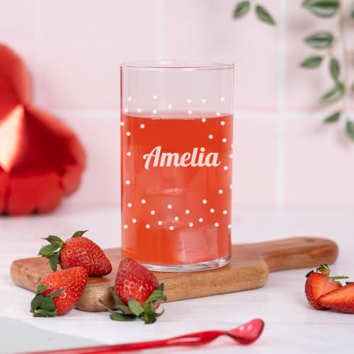 Wanapix | Vasos de Cristal Grabado | Vaso Personalizado con Nombre | Vasos Agua/Cóctel/Refrescos | 14 cm x 8ø cm | Name dots