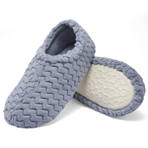 Fruit of the Loom Women's Fuzzy Chevron Memory Foam Indoor/Outdoor House Shoes, Blue, 9-10 - image 1