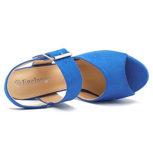 Enelauge Women's Platform Chunky High Heeled Sandals Peep Toe Ankle Strap Buckle Block Heels Dress Bride Wedding Party Evening Shoes3