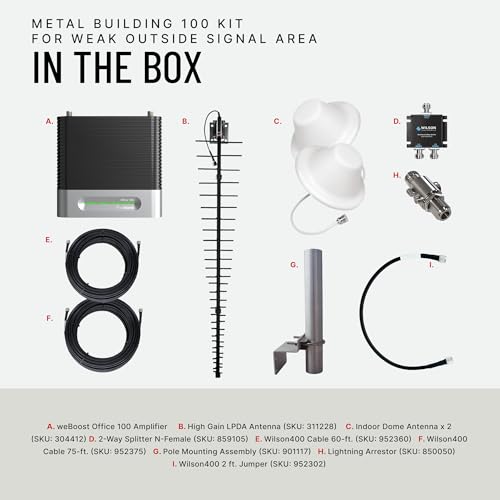 Image of weBoost Metal Building 100 Cell Signal Booster Kit - 8,000 sqft -LPDA /Dome | 5G /4G LTE | For Remote Areas | Buildings with Metal Roofs | Supports All U.S. Carriers | FCC Approved