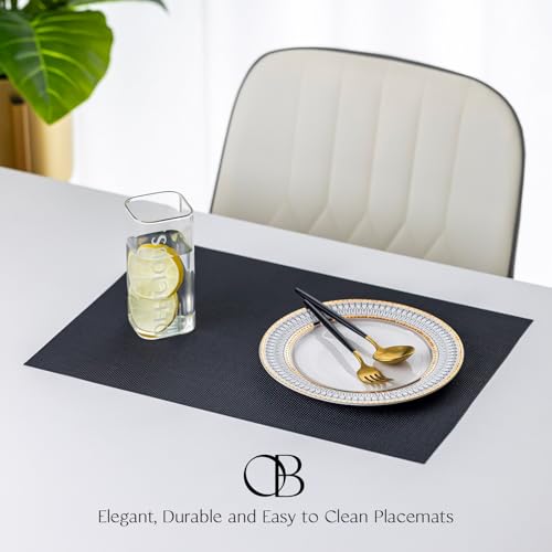 Image of Placemats Set of 4 - Easy Clean Woven Vinyl Placemats for Dining Table, Indoor /Outdoor Place Mats, Washable PVC Table Mats(Black)
