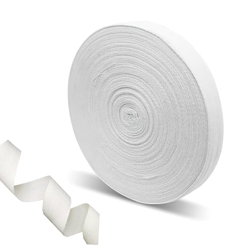 VEGCOO Rouleau Coton 20mm, 30M Ruban à Chevrons Lin-Coton Sergé pour Couture, Sangle Couture, Tricot Accessoires pour Craft, Loisirs Créatifs, Blanc