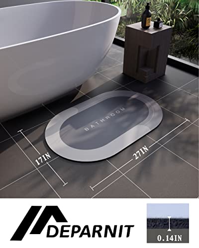 Deparnit Rubber Non-Slip Quick Dry Bathroom Rugs Super Absorbent Thin Bath Mat Fit Under Door, Fashion Washable Oval Bathroom Floor Rugs For Bathroom, Bathtub, Shower And Sink (17"X27", Grey) #TOP6