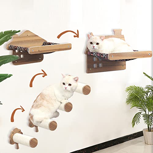 Katzen Kletterwand,Inkl Katzen Hängematte zur Wandmontage & 2 *Kletterstufe , Kratzbäume und Sitzstangen zum Schlafen, Spielen, Klettern und Faulenzen – Modernes Katzenbett und Möbel - Image 7